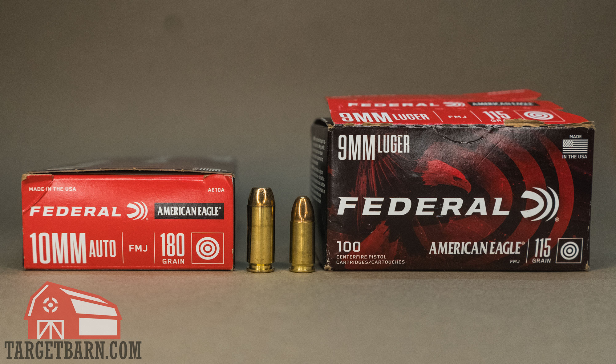 american eagle 10mm vs. 9mm a box and one round of federal american eagle 10mm and federal american eagle 9mm