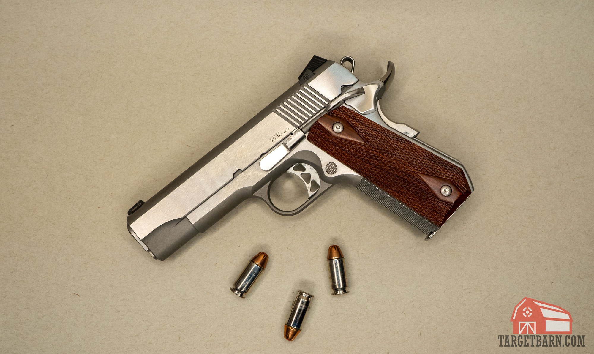 a 1911 with three .45 ACP rounds