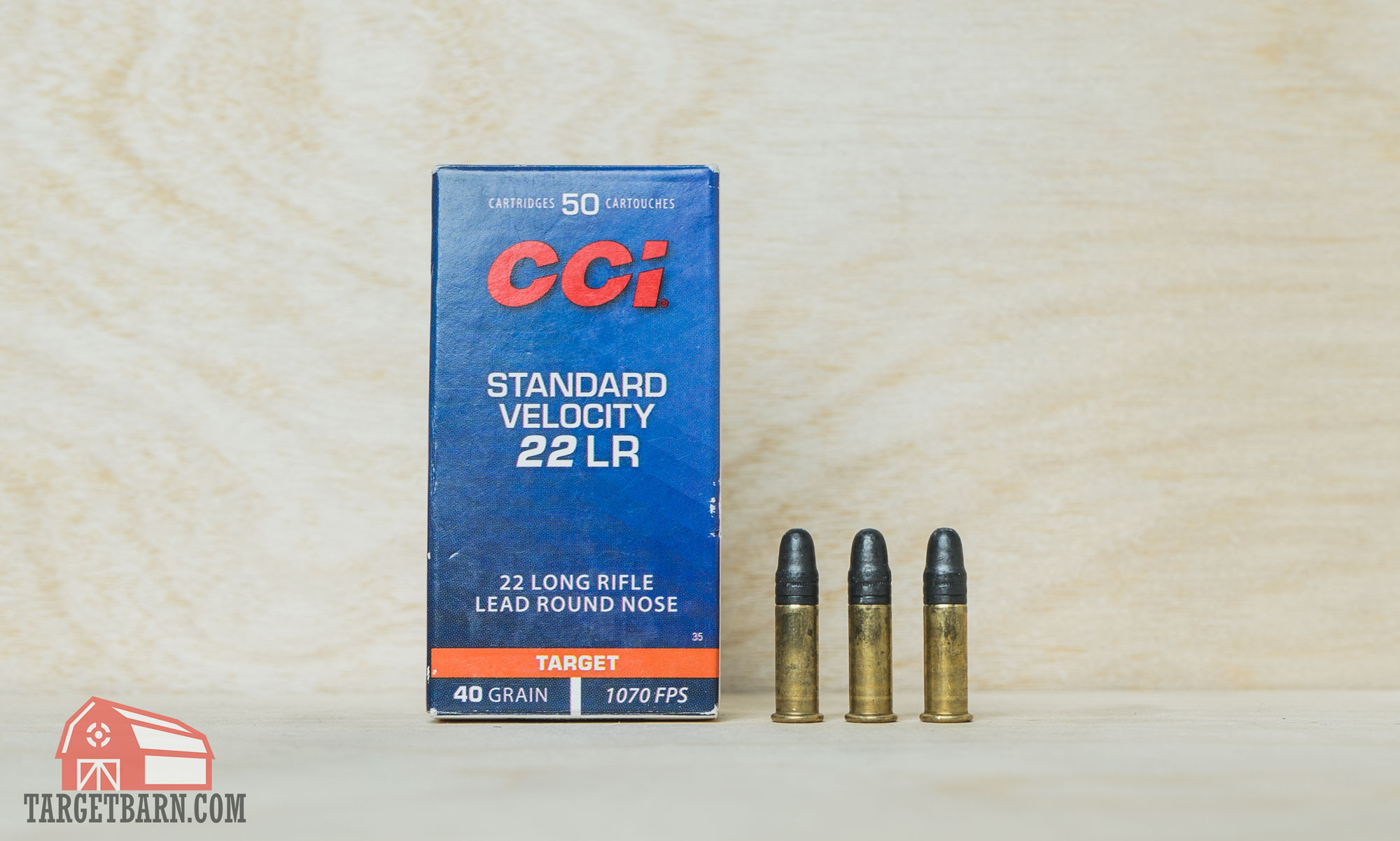 a box and three rounds of cci standard velocity .22lr ammo