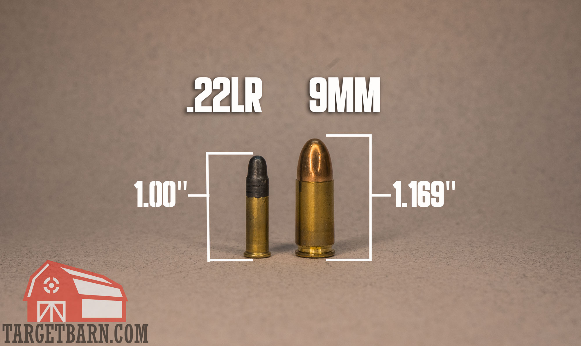 .22lr vs. 9mm size showing the height differences between the .22lr vs. 9mm