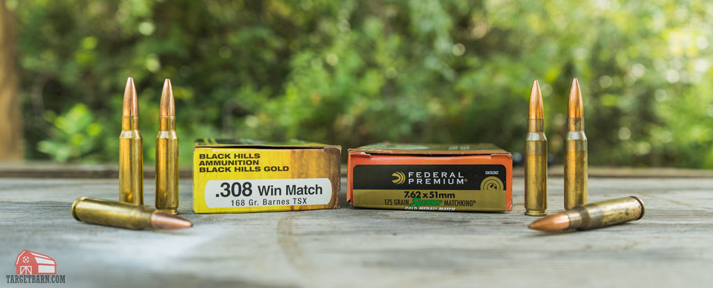 a box of 308 ammo next to a box of 7.62 ammo