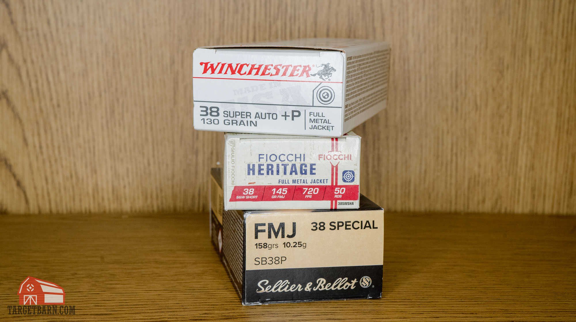 a box of 38 super, 38 S&W short, and 28 super stacked on each other