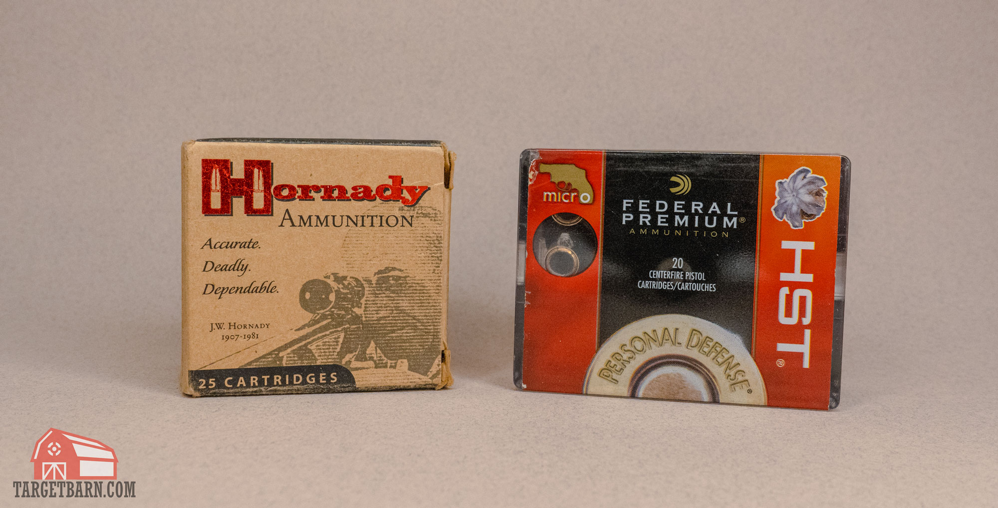 a box of hornady and a box of federal hst 38 special ammo