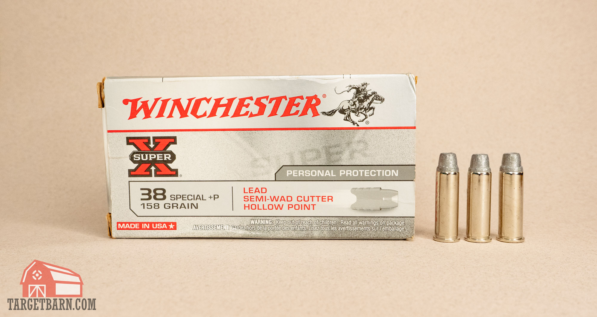 a box and three rounds of winchester 38 special semi-wad cutter hollow point