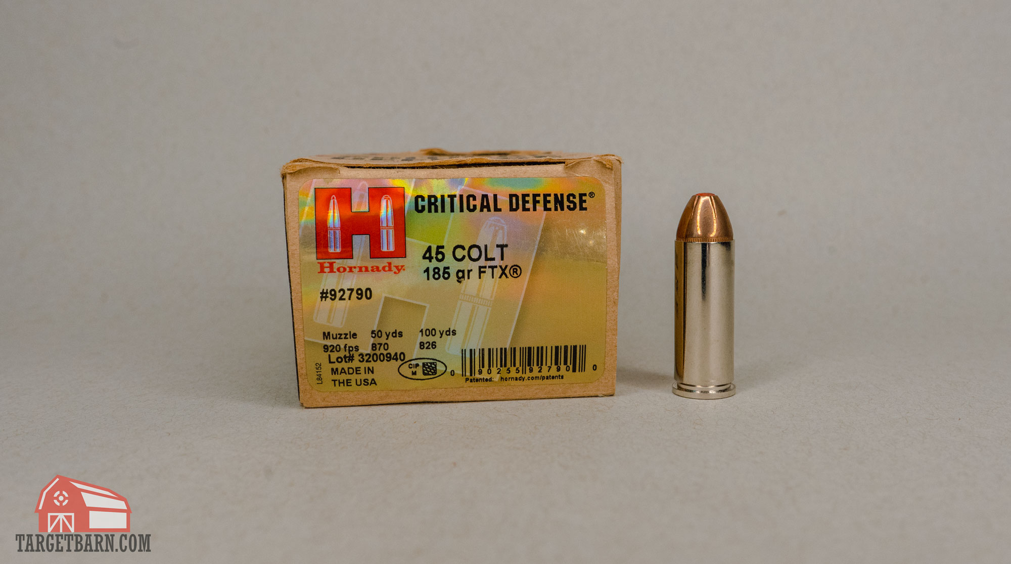 a box and round of hornady critical defense 45 colt
