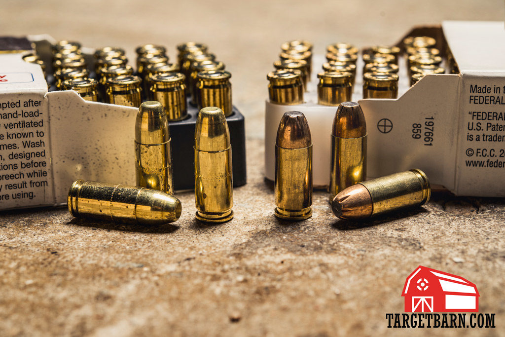 Two different 9mm rounds with different bullet weights side by side