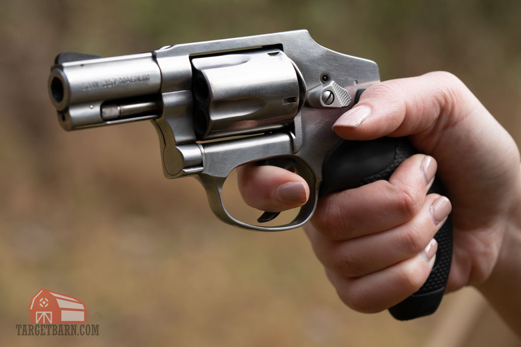 using the first joint of the trigger finger on a double action revolver