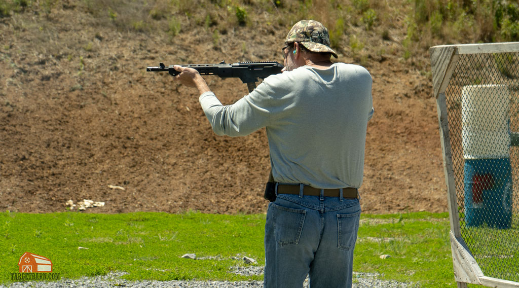 shooter using a ruger pc carbine at a USPSA match
