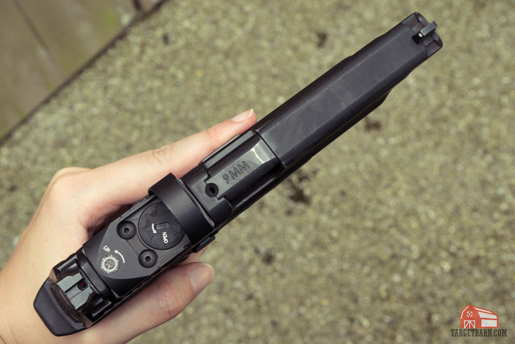 slide and barrel of a handgun