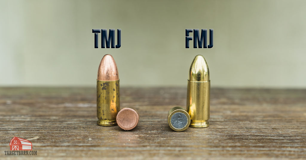 a tmj bullet where the copper encloses the lead next to a fmj bullet