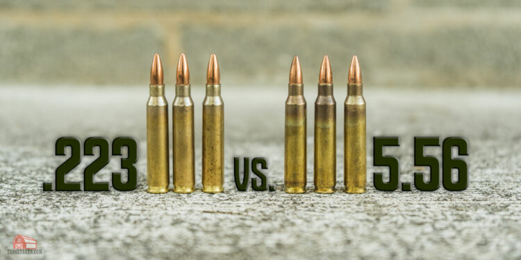 223 ammunition vs 5.56 ammunition displayed at a shooting range