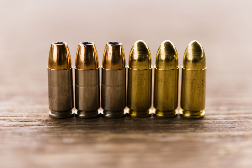 jacketed hollow point ammo on the left and full metal jacket ammo on the right