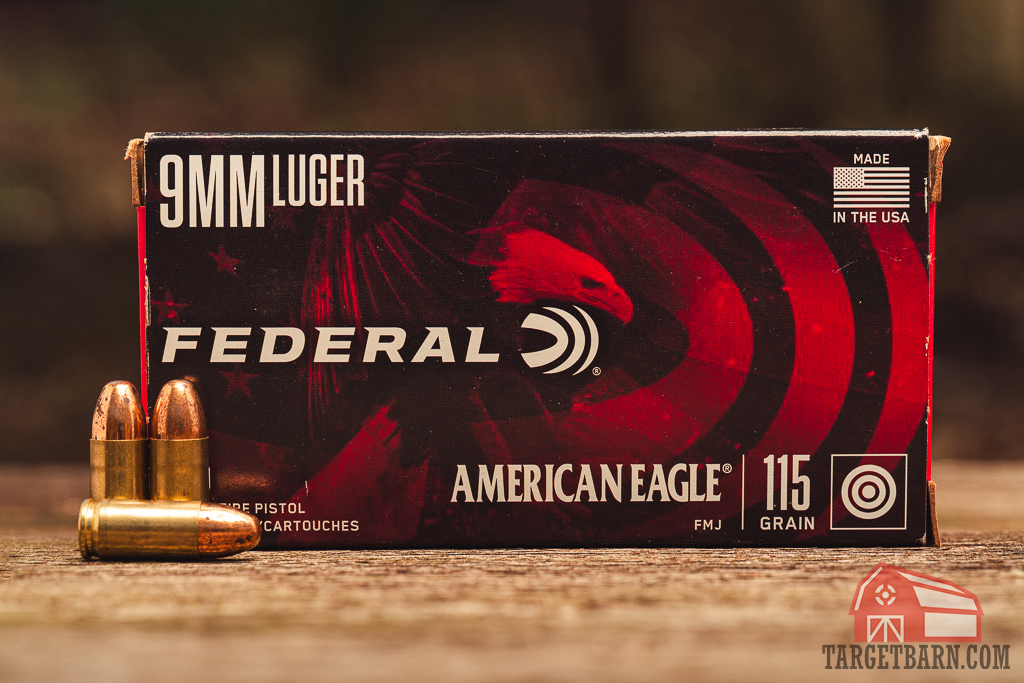 Federal American Eagle 9mm ammo displayed