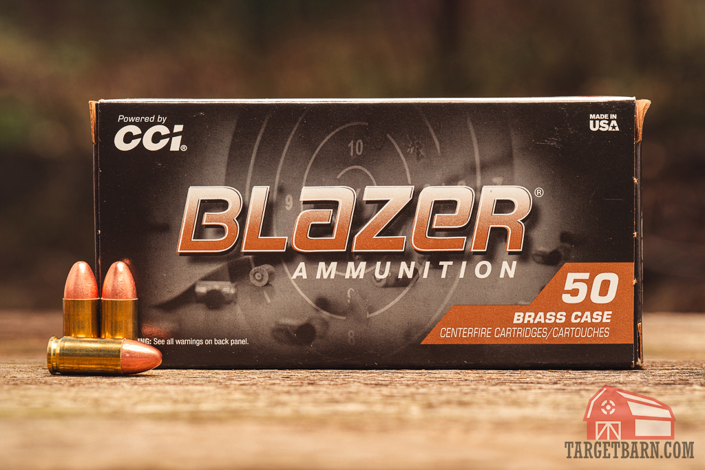 Blazer Brass 9mm ammo on display at the range