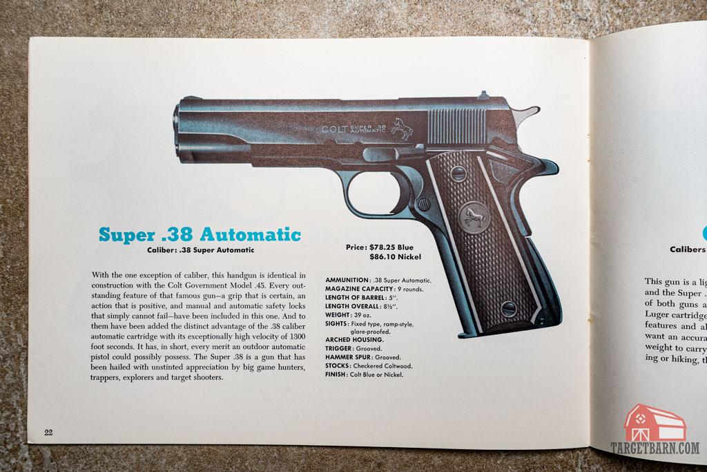 a picture of an early colt catalog showing the super .38 automatic pistol