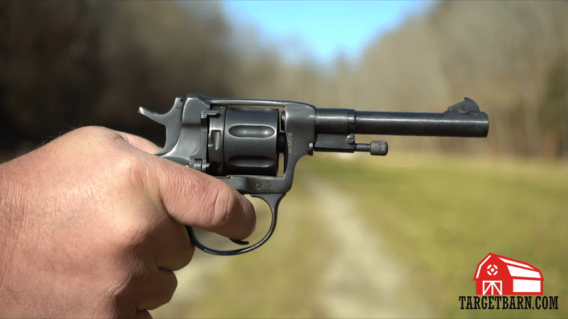 a gif of the nagant revolver being fired in double action, showing how the cylinder gap closes so that a suppressor could be used
