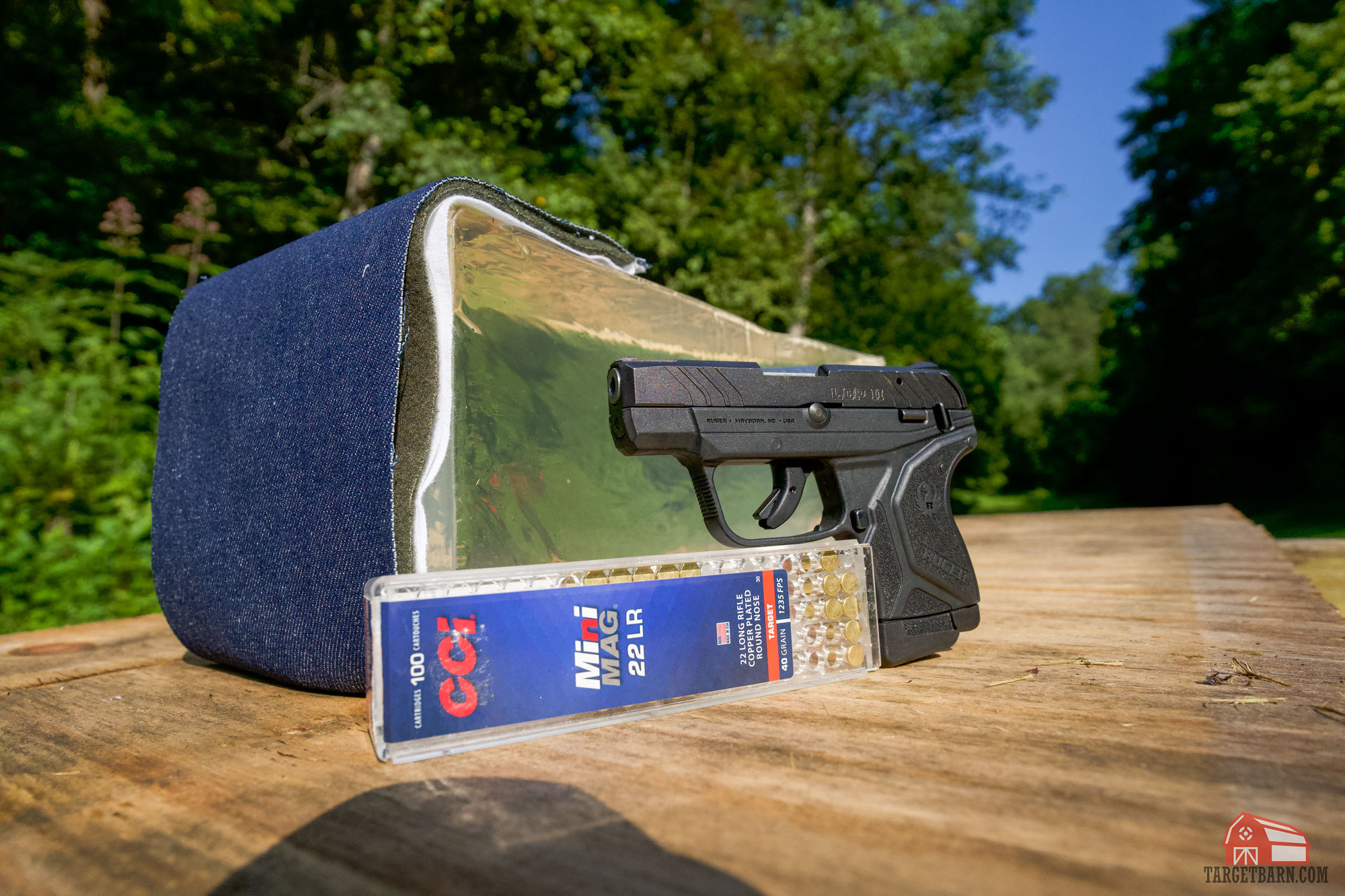 22lr ammo, pistol, and ballistic gel before ballistic testing