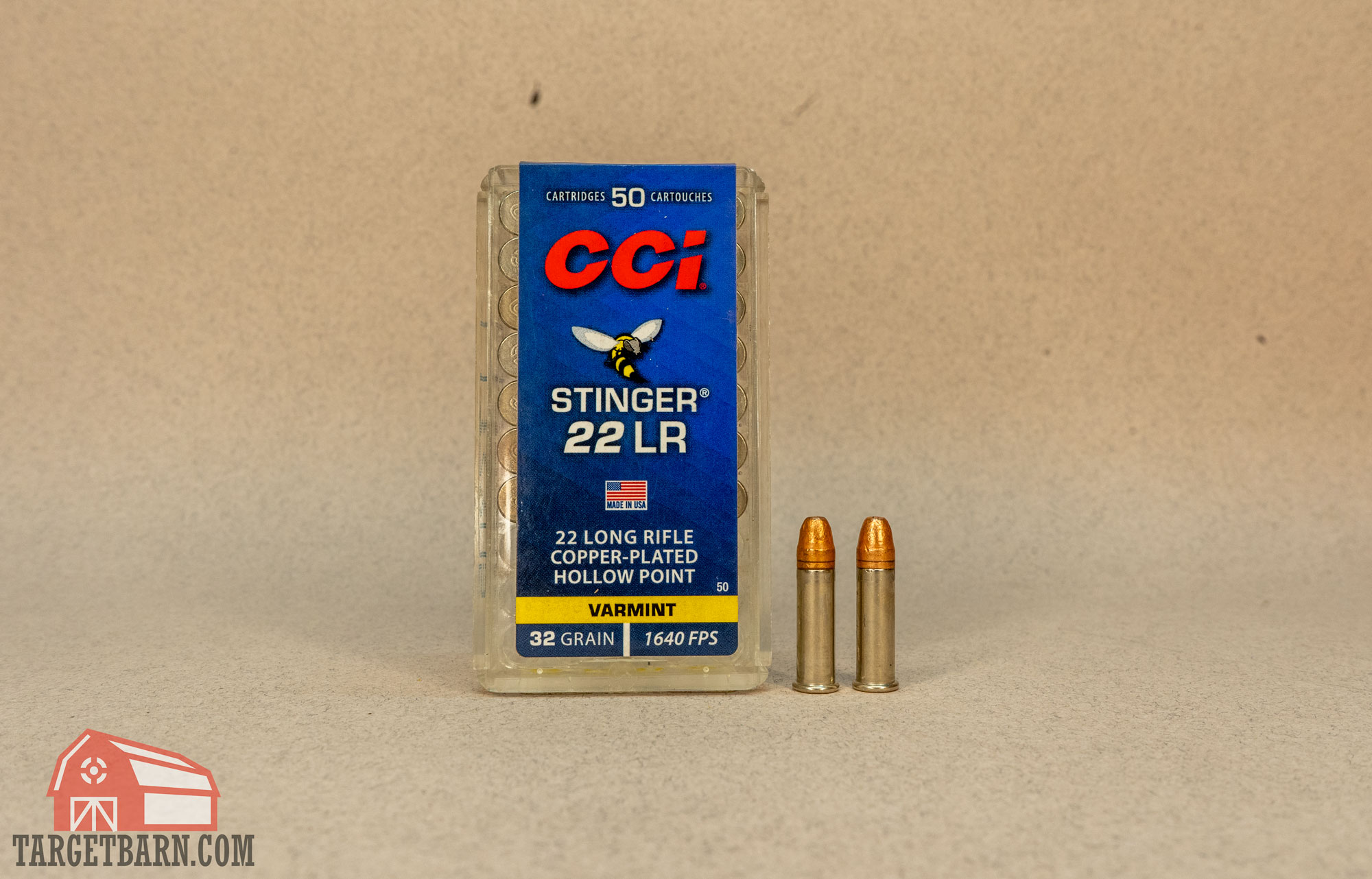 cci stinger a box and two rounds of cci stinger 22lr ammo