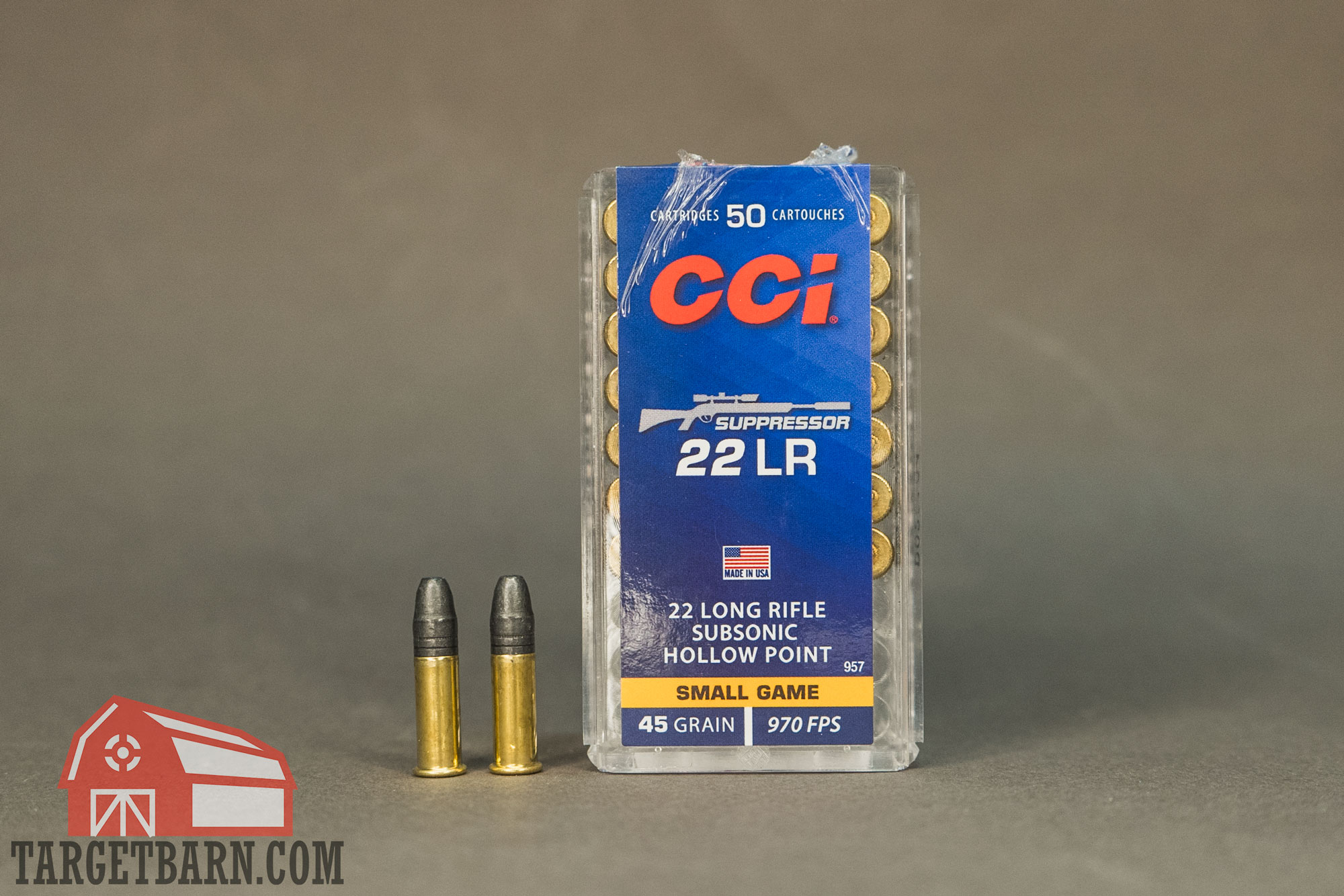 a box and two rounds of cci suppressor subsonic 22lr ammo