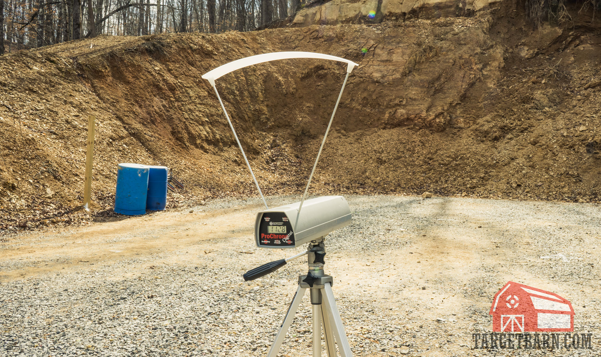 a chronograph at the range measuring velocities of blazer brass ammo