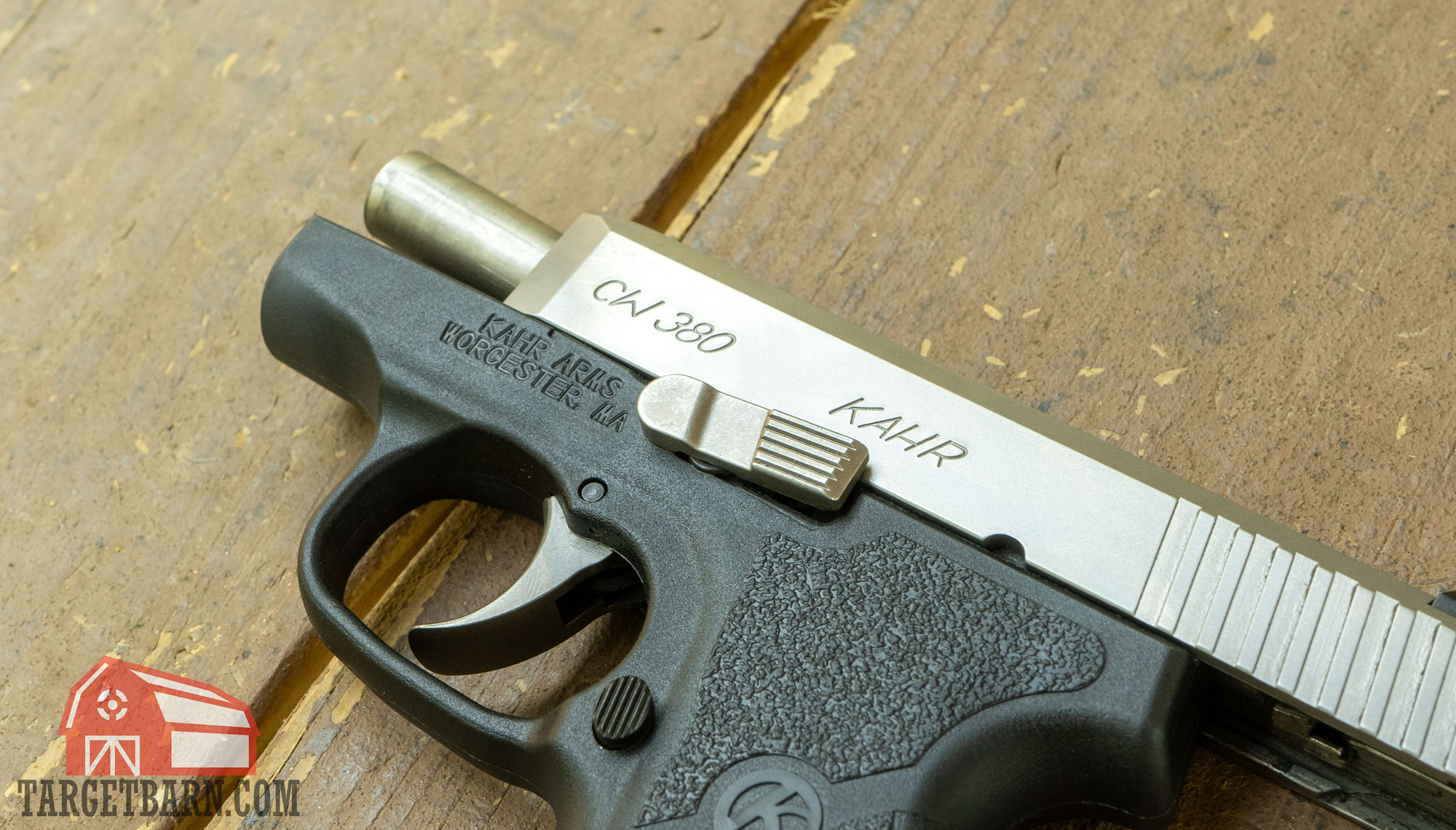 cw380 slide release showing the kahr cw380's slide release