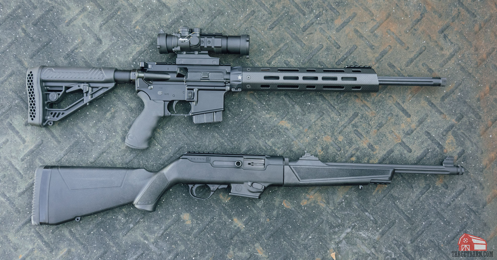 two rifles with fluted barrels