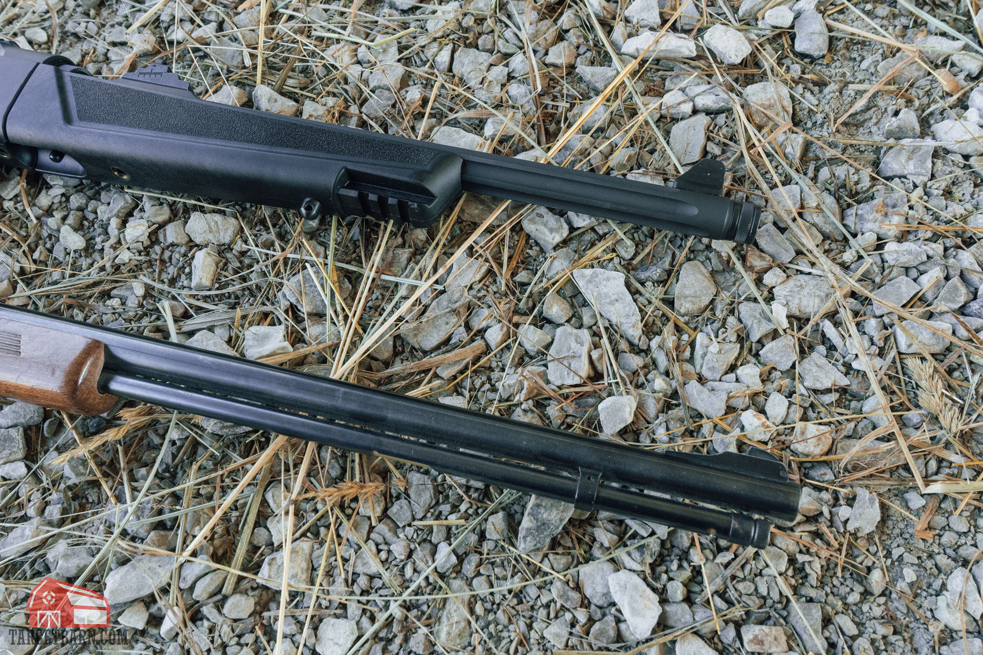 a fluted barrel next to a non-fluted barrel