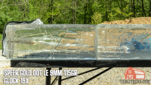 speer gold dot le 9mm 115gr. in ballistic gel out of a glock 19x