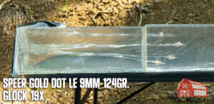 speer gold dot le 9mm 124gr. in ballistic gel out of a glock 19x