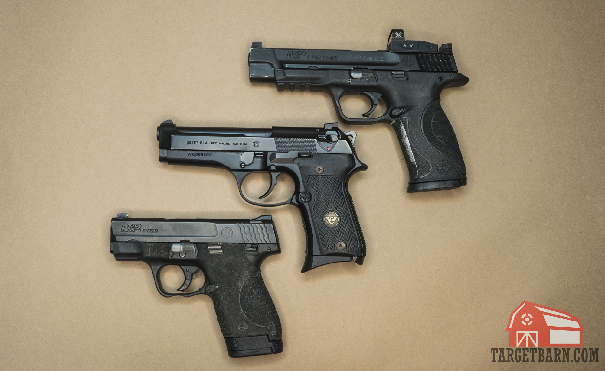 showing subcompact, compact, and full handgun sizes