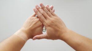 Hands held in small triangle to determine eye dominance