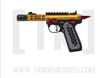 the tandemkross hivebrid g10 grips mounted on a ruger mark iv 22/45 lite