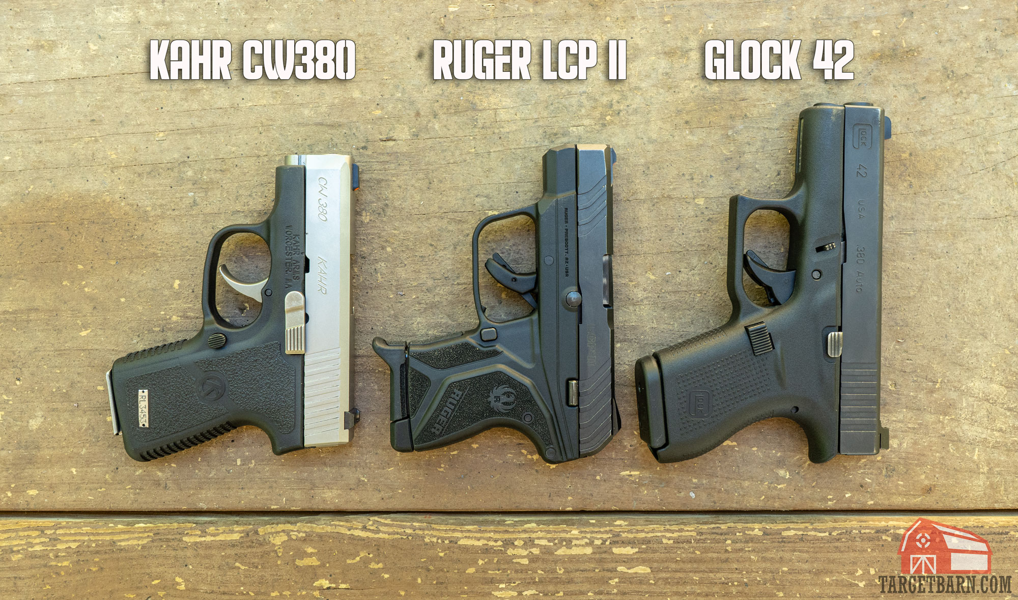 kahr cw380 size comparison a size comparison of the kahr cw380, ruger lcp ii, and glock 42