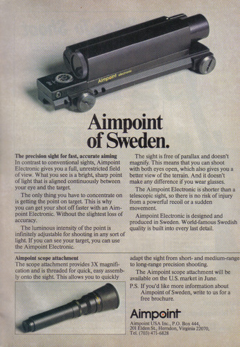 an aimpoint electronic 1980 advertisement from the american rifleman