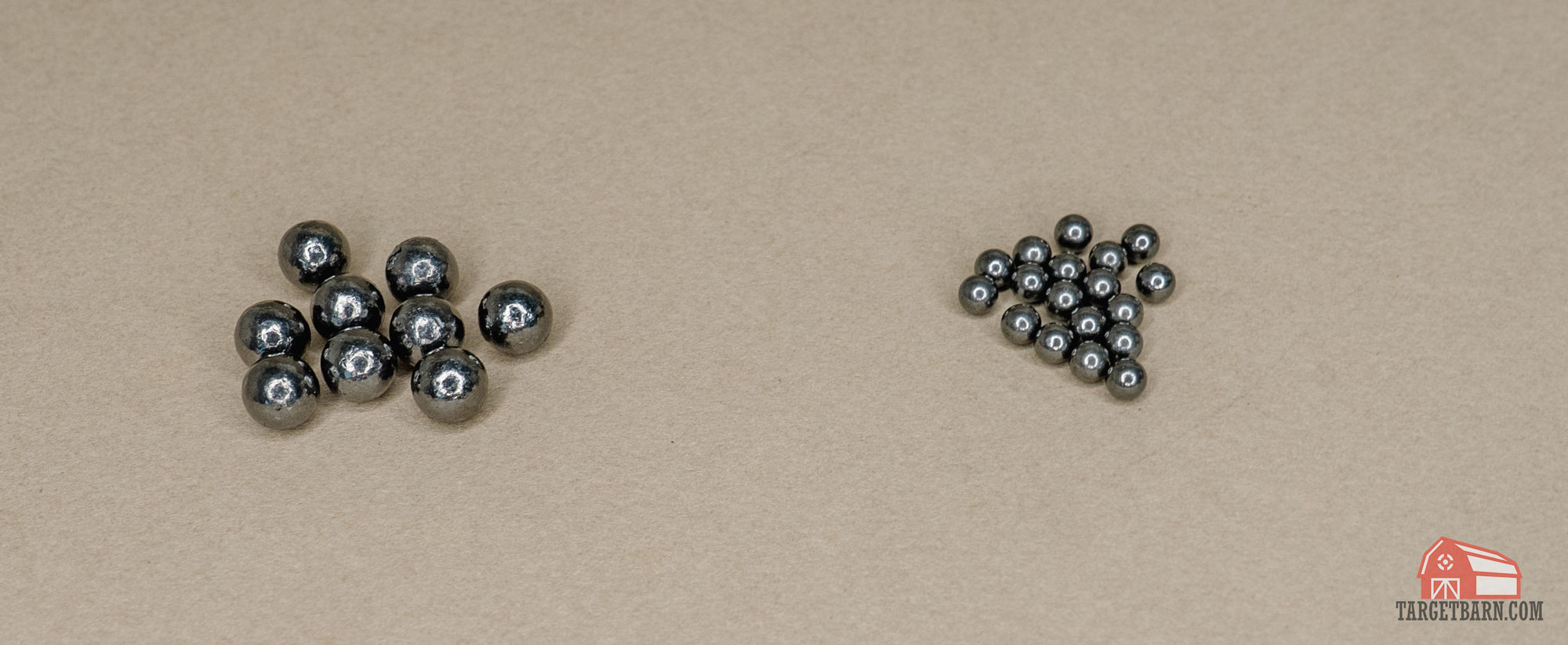 lead shot pellets on the left and BB steel shot pellets on the right
