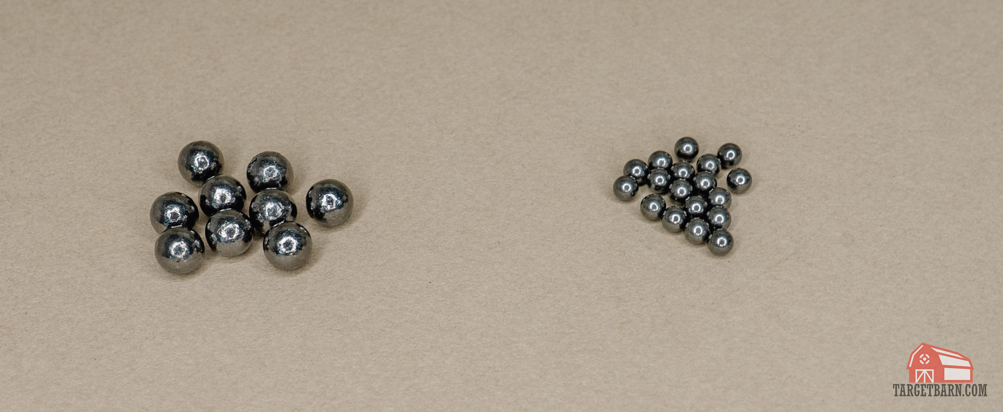 lead shot vs. steel shot lead shot pellets on the left and BB steel shot pellets on the right