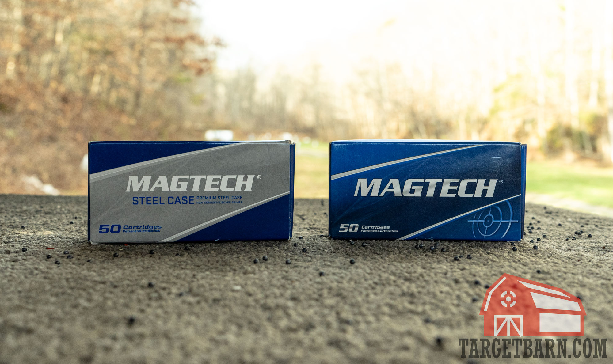 a box of magtech steel case 9mm and magtech brass case 9mm