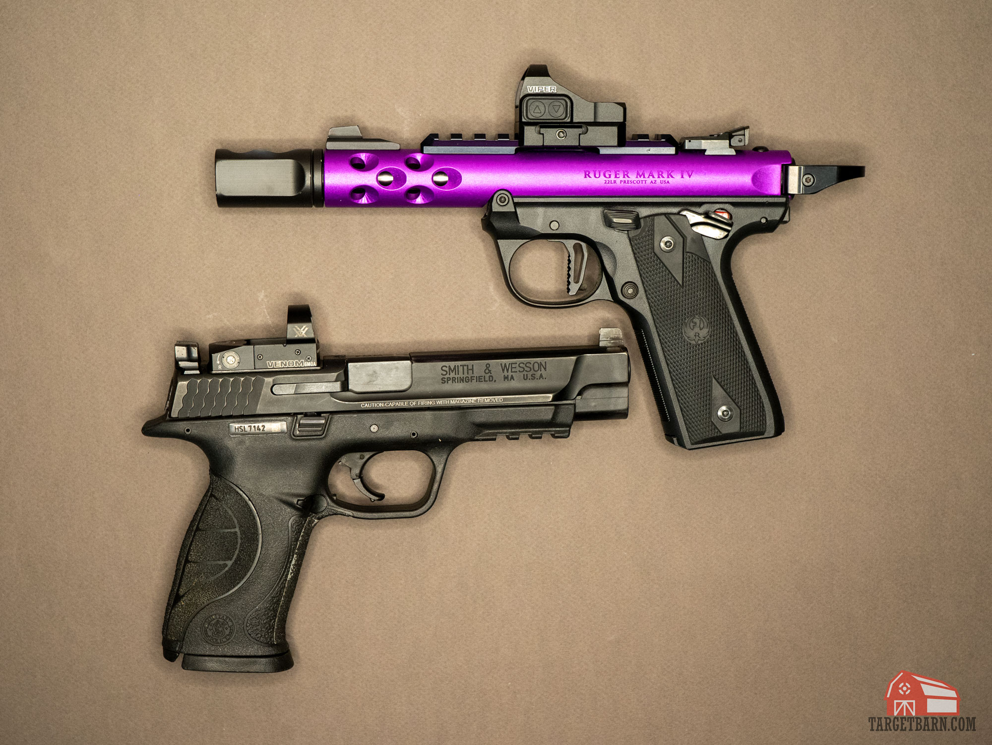 the venom and viper mounted on two different pistols