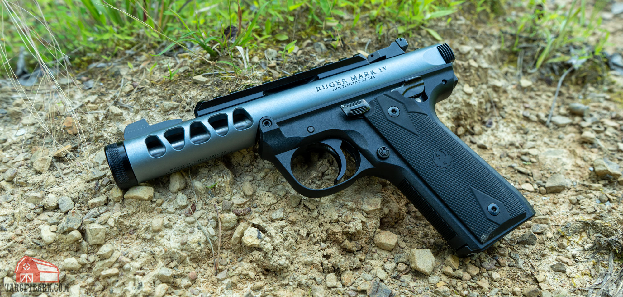 a light blue .22LR ruger mark iv 22/45 lite 
