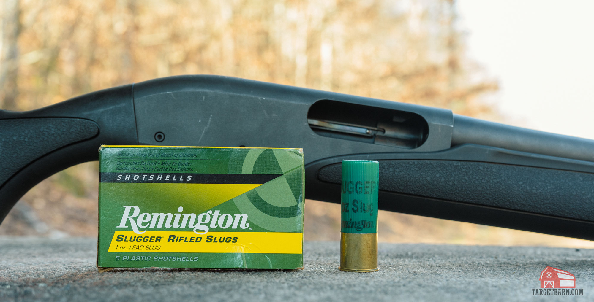 remington slugger rigled slugs and shotgun at the range