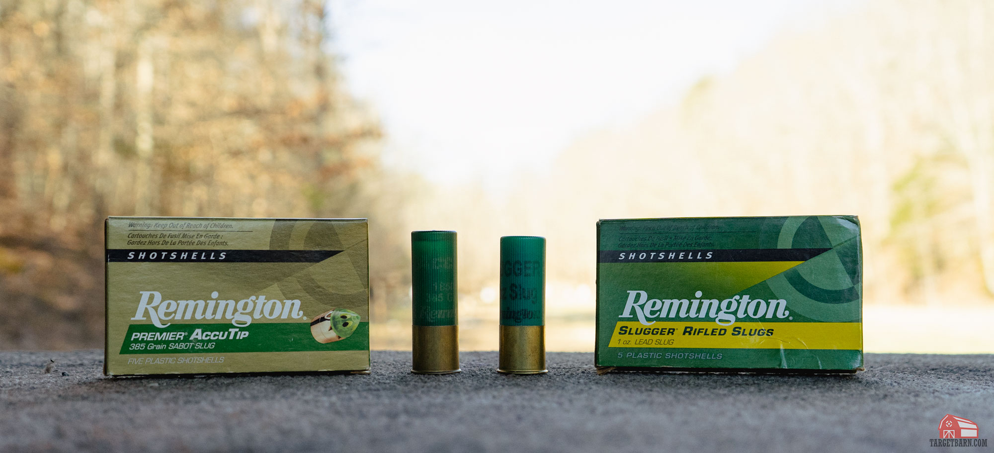 comparing sabot slugs vs. rifled slugs with the remington accutip sabot slugs next to remington slugger rifled slugs at the range
