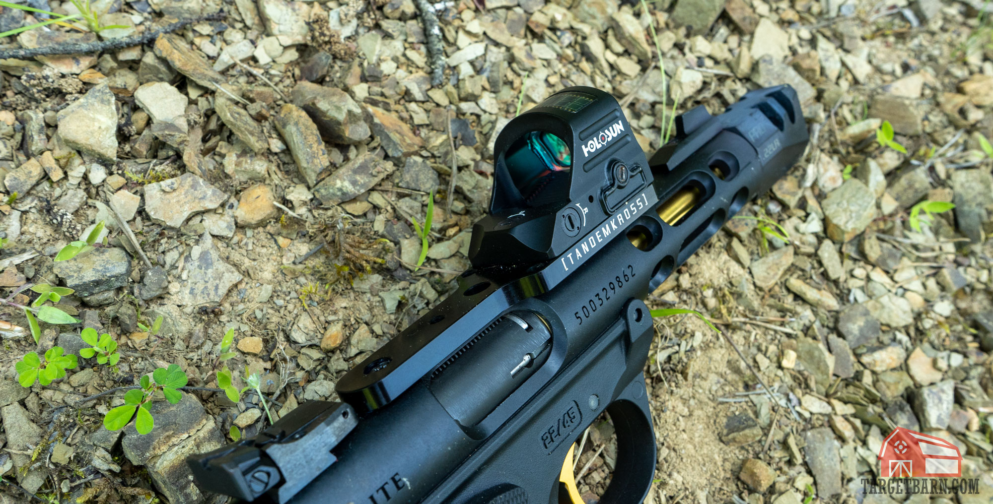 a ruger mark iv 22/45 lite with a tandemkross shadow mount v2.0 with a holosun
