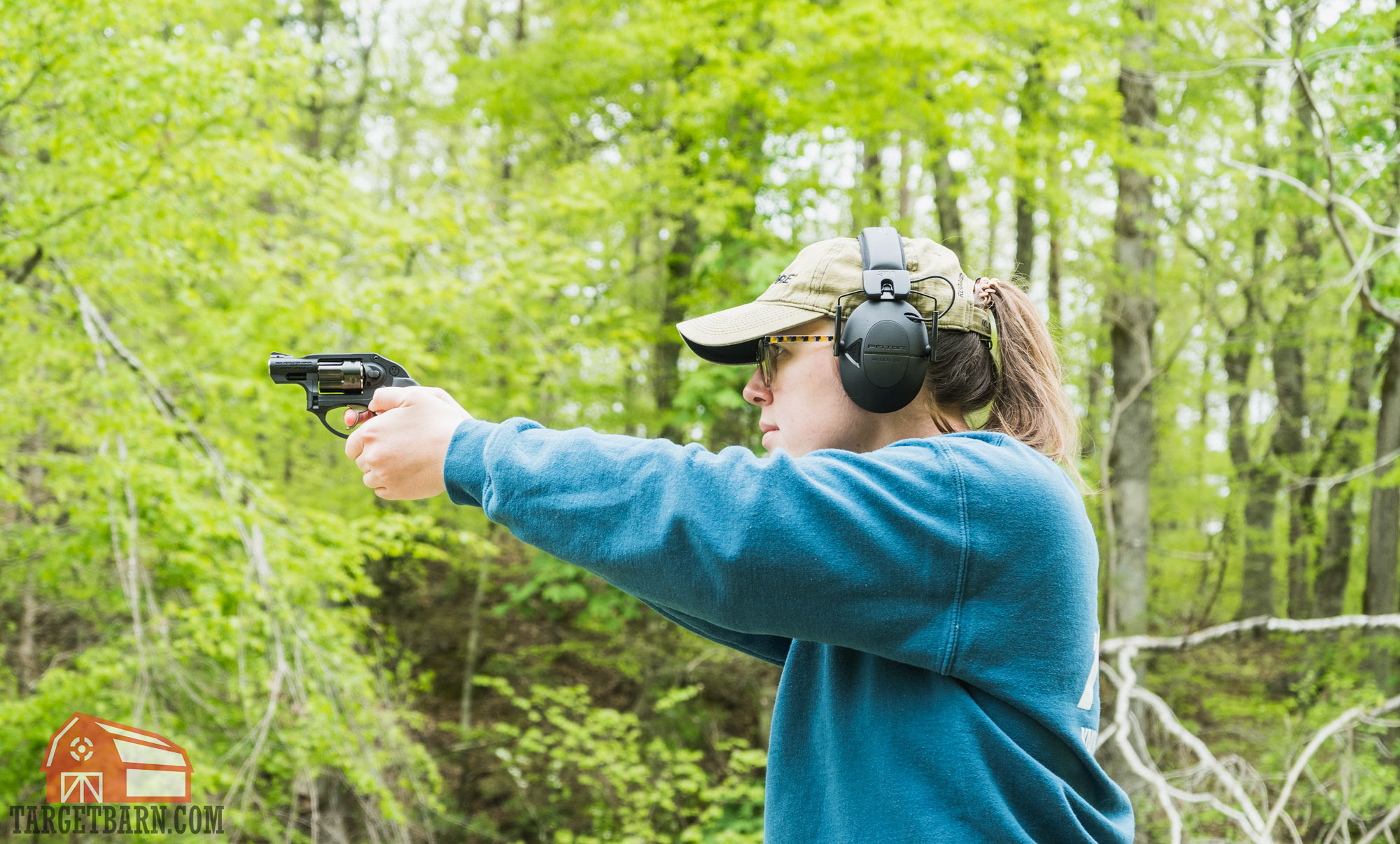 the author shooting a ruger lcr 38 special at the range
