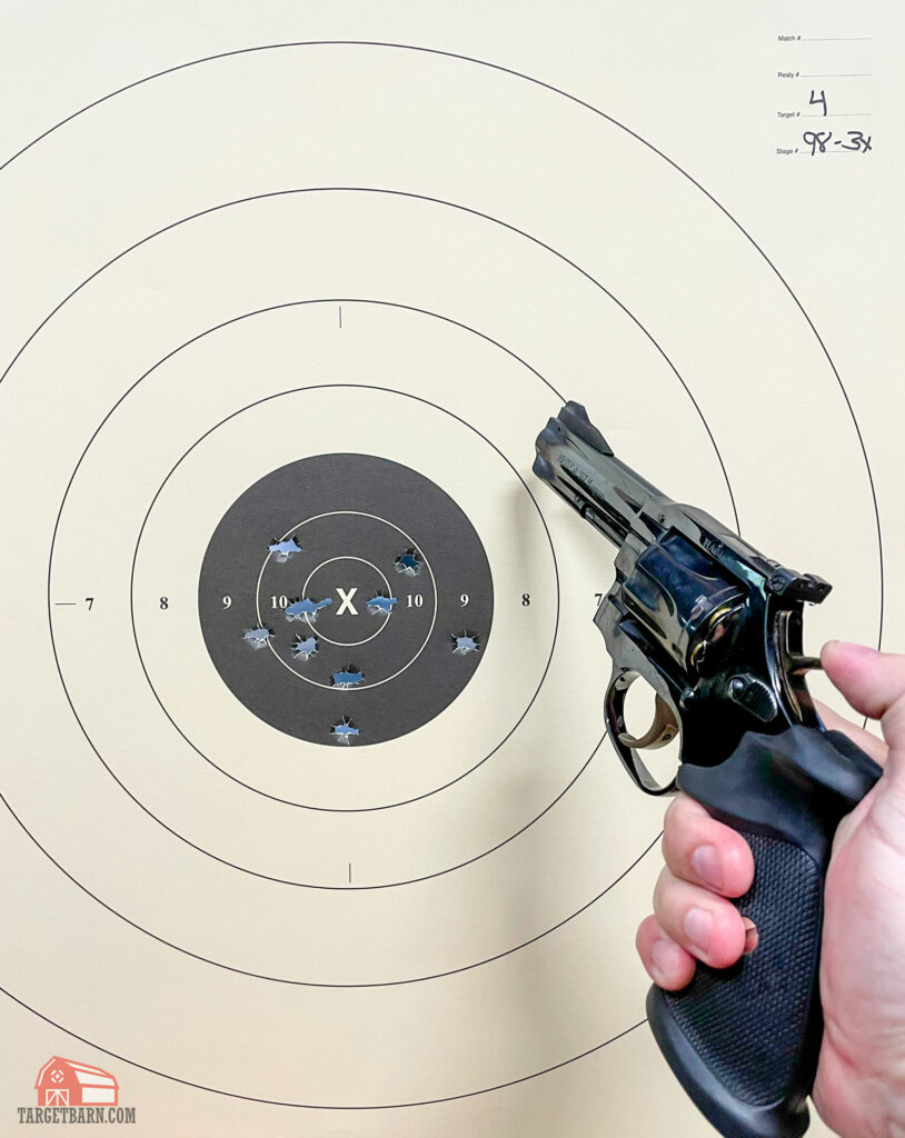 manurhin mr73 next to a scored b8 target