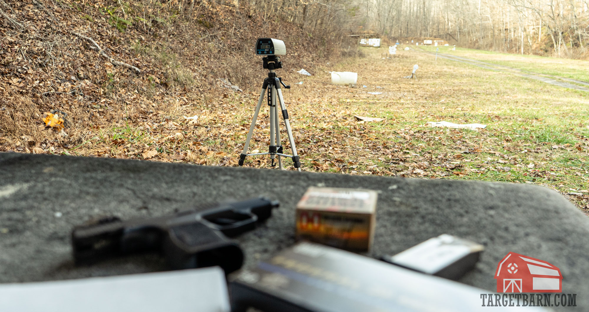 a chronograph and a gun and ammo for testing velocity