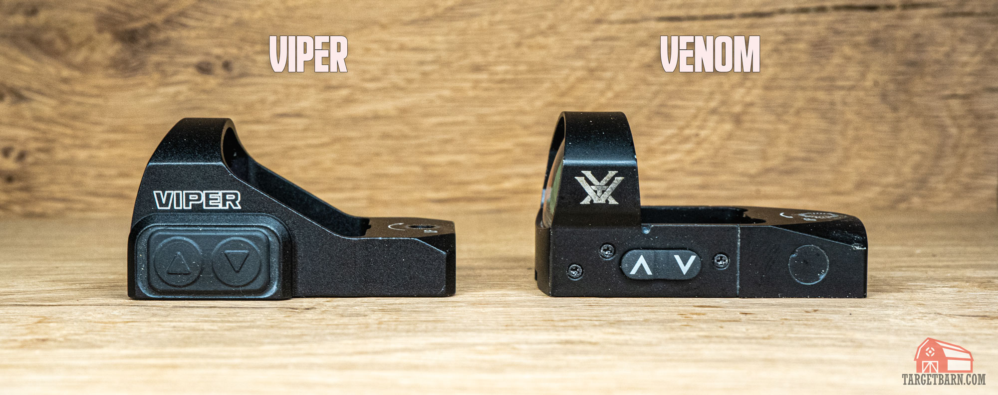 the vortex venom and viper next to each other, showing the brightness buttons