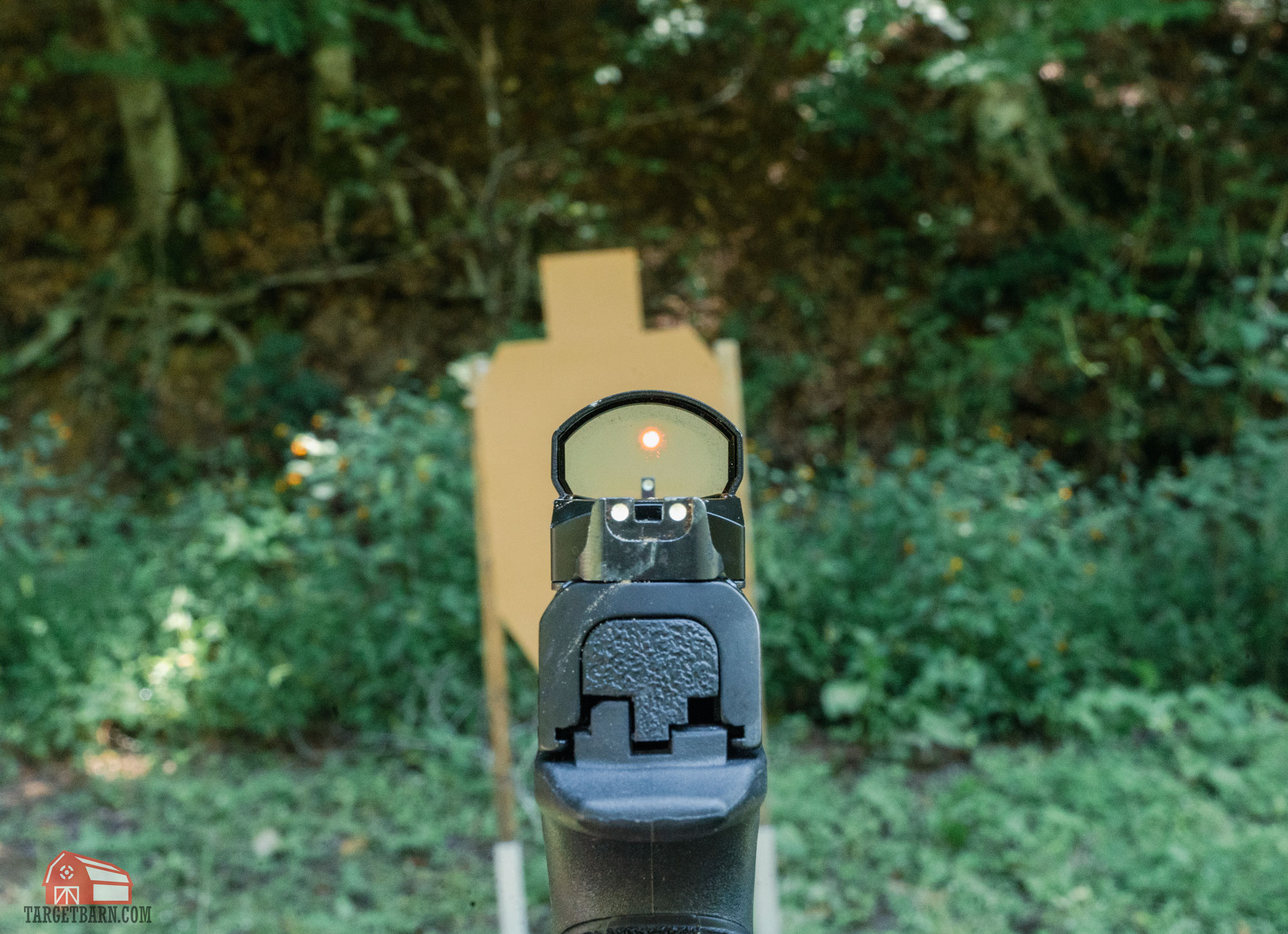 looking through the vortex venom at the red dot on a idpa target