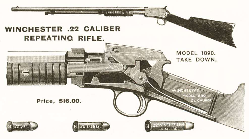 winchester model 1890 an old advertisement for the winchester model 1890 chambered in different types of .22 ammo