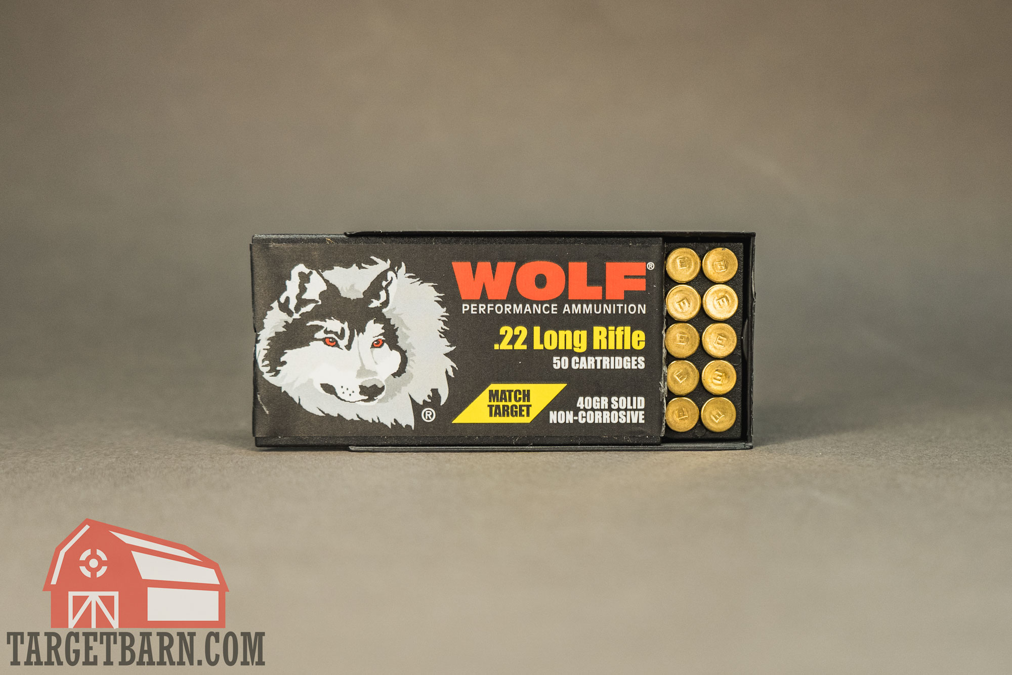 a box of wolf match target .22lr ammo
